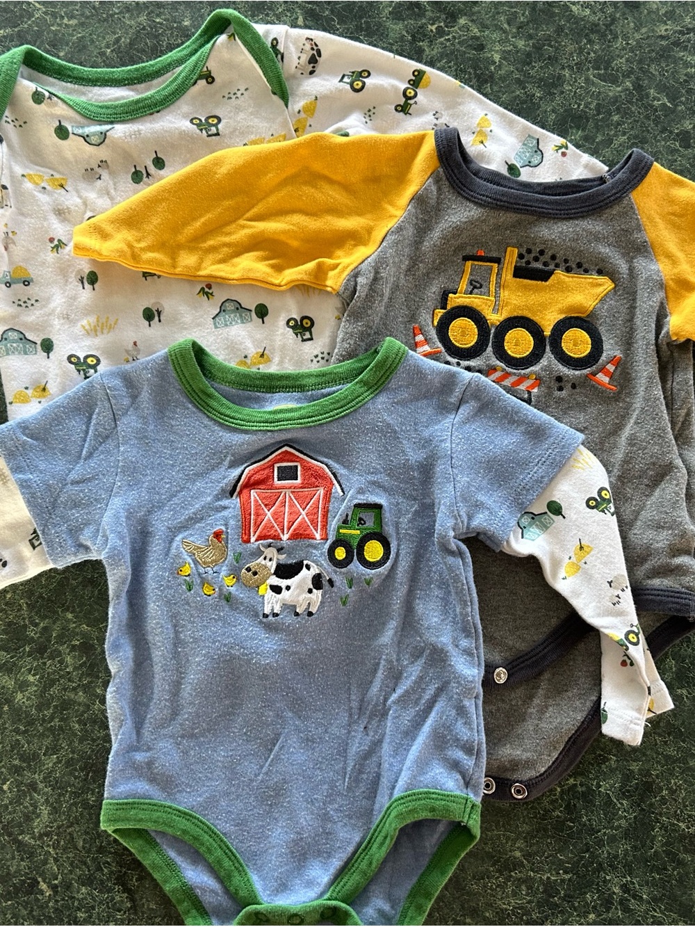 John Deere Blue and Green Baby Bodysuit with Farm Tractor Embroidery